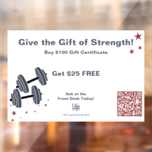 Autocollant Pour Fenêtre Promo de certificat cadeau de Noël minimaliste Gym