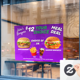 Autocollant Pour Fenêtre Promo d'offre de repas du restaurant Burger Person
