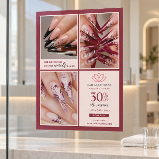 Autocollant Pour Fenêtre Promotion du Salon de Manucure Blush Burgundy Edit
