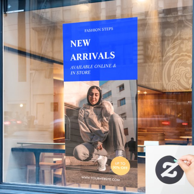 Autocollant Pour Fenêtre Promotion moderne Photo Blue Business Annonces (Fenêtre de café)