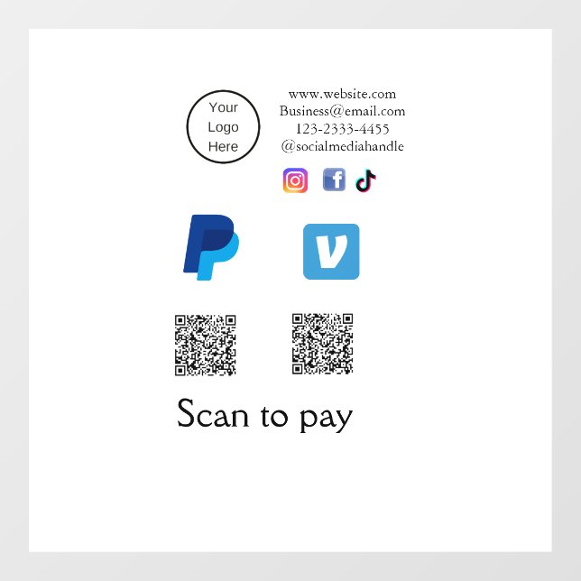 Autocollant Pour Fenêtre Q R code PayPal venmo scanner payer ajouter médias (Feuille)