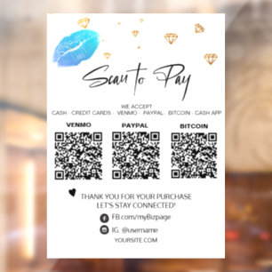 Autocollant Pour Fenêtre *~* QR 3 PAIEMENT Diamants LIPS Girly Glam