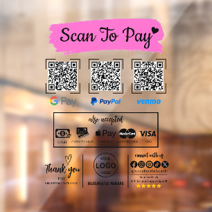 Autocollant Pour Fenêtre QR Code Scan pour payer Venmo Paypal Google Pay