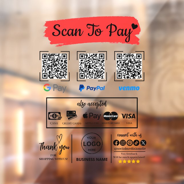 Autocollant Pour Fenêtre QR Code Scan pour payer Venmo Paypal Google Pay (Feuille 2)