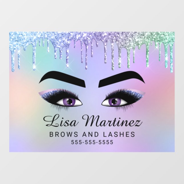 Autocollant Pour Fenêtre Rainbow Parties scintillant Lash Brow Beauty Busin (Feuille)