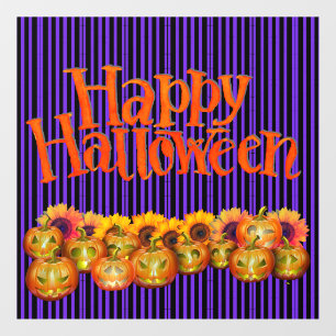 Autocollant Pour Fenêtre Rangée de citrouilles et fleurs Halloween