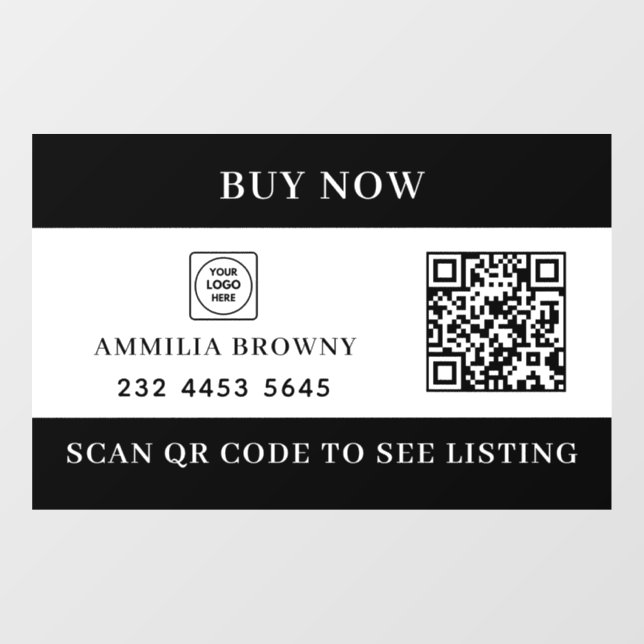Autocollant Pour Fenêtre Real Estate QR | For Sale Listing Logo Display (Feuille)