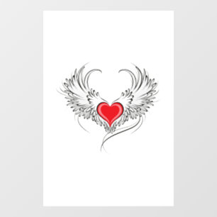 Autocollant Pour Fenêtre Red Angel Coeur avec ailes