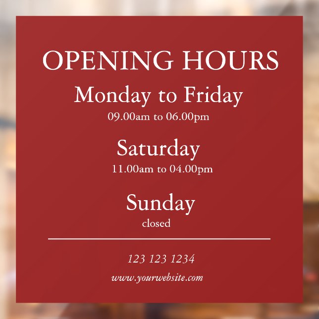 Autocollant Pour Fenêtre Red Business Opening Hours Sign | Window Cling (Feuille 2)