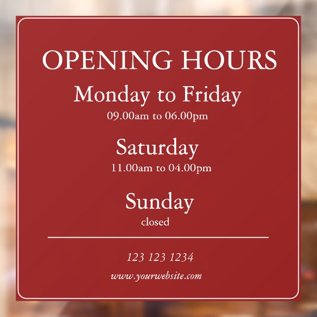 Autocollant Pour Fenêtre Red Business Opening Hours Sign | Window Cling (Feuille 2)