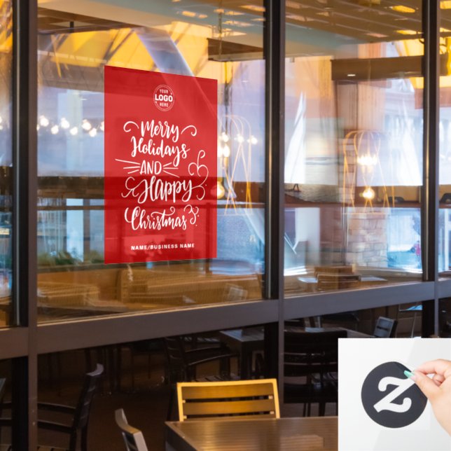 Autocollant Pour Fenêtre Red Calligraphic Joyeux Noël Ajouter votre logo (Fenêtre du restaurant)