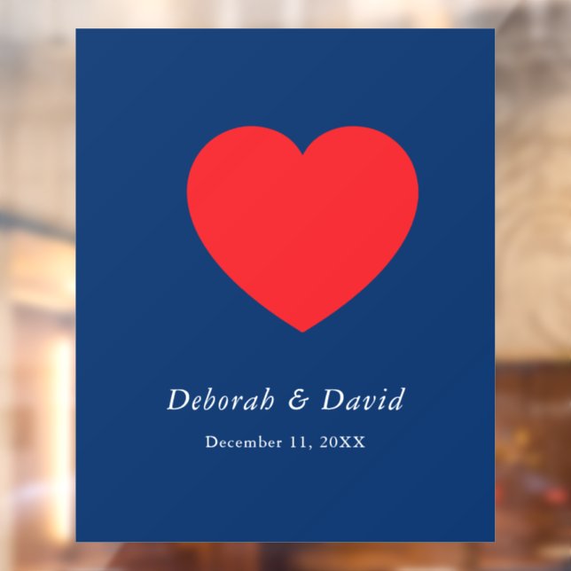 Autocollant Pour Fenêtre Red Heart Blue Modern Minimalist Wedding (Feuille 2)