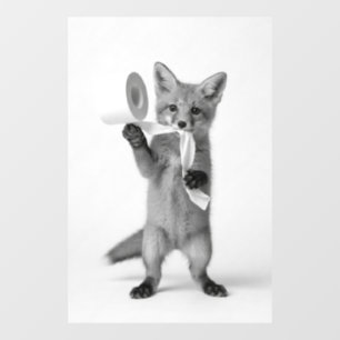 Autocollant Pour Fenêtre Renard drôle tenant du papier toilette, faune mini