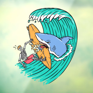 Autocollant Pour Fenêtre Requin drôle attaque surfeur squelette mec