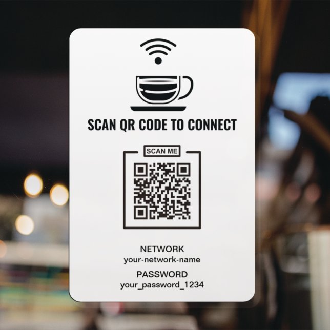 Autocollant Pour Fenêtre Réseau de code QR de café noir et blanc (Créateur téléchargé)
