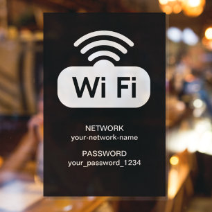 Autocollant Pour Fenêtre Réseau WI-FI gratuit Black & White Mot de passe In