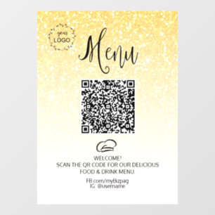 Autocollant Pour Fenêtre *~* Restaurant alimentaire QR + Menu LOGO Paillett