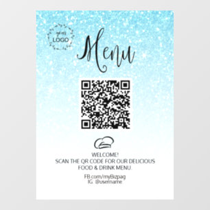 Autocollant Pour Fenêtre *~ Restaurant Café QR LOGO MENU Parties scintillan