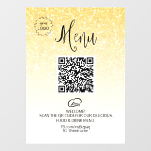 Autocollant Pour Fenêtre *~* Restaurant gastronomique QR + LOGO Menu Partie