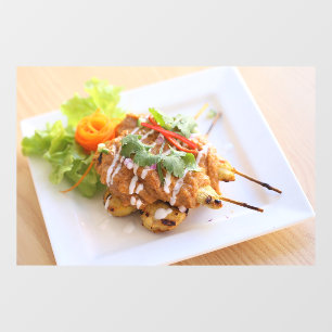Autocollant Pour Fenêtre Restaurant Thaïlandais Satay Poulet Brochette Cuis