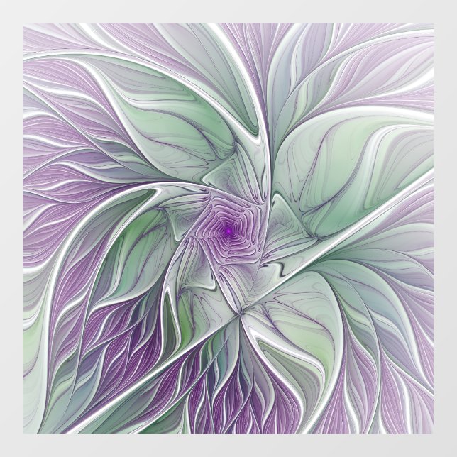 Autocollant Pour Fenêtre Rêve de fleurs, Abstrait violet vert Fractal Art (Feuille)