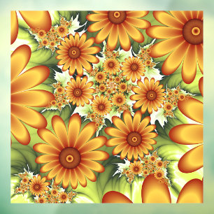 Autocollant Pour Fenêtre Rêve Floral, Art Fractal Moderne Abstrait Fleur