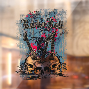 Autocollant Pour Fenêtre Rock n Roll Crânes de guitare Lourd Metal