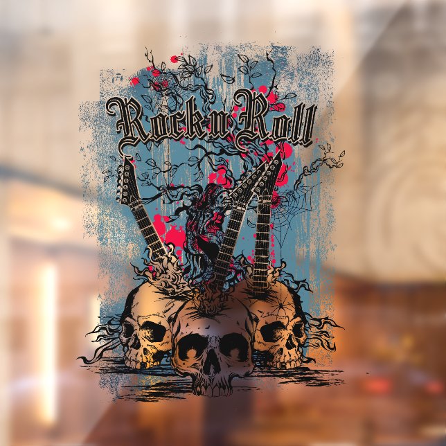 Autocollant Pour Fenêtre Rock n Roll Crânes de guitare Lourd Metal (Feuille 2)