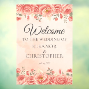 Autocollant Pour Fenêtre Romantique Vintage Mariage Coral Roses Bienvenue