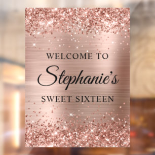 Autocollant Pour Fenêtre Rose Glitter Gold Foil Sweet sixteen Bienvenue