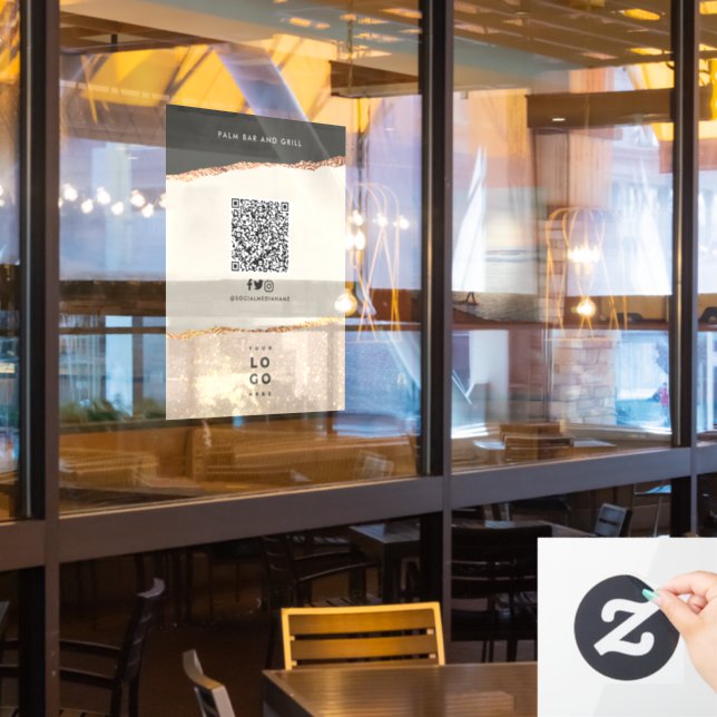 Autocollant Pour Fenêtre Rose or noir élégant menu prix QR code (Fenêtre du restaurant)