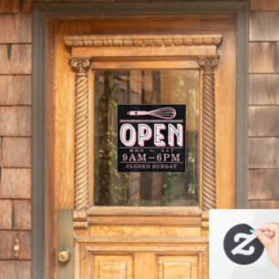 Autocollant Pour Fenêtre Rose Pâle Fouet Heures D'ouverture Boulangerie Ent