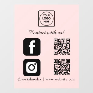 Autocollant Pour Fenêtre Rose Pâle QR Connexion Instagram & Facebook