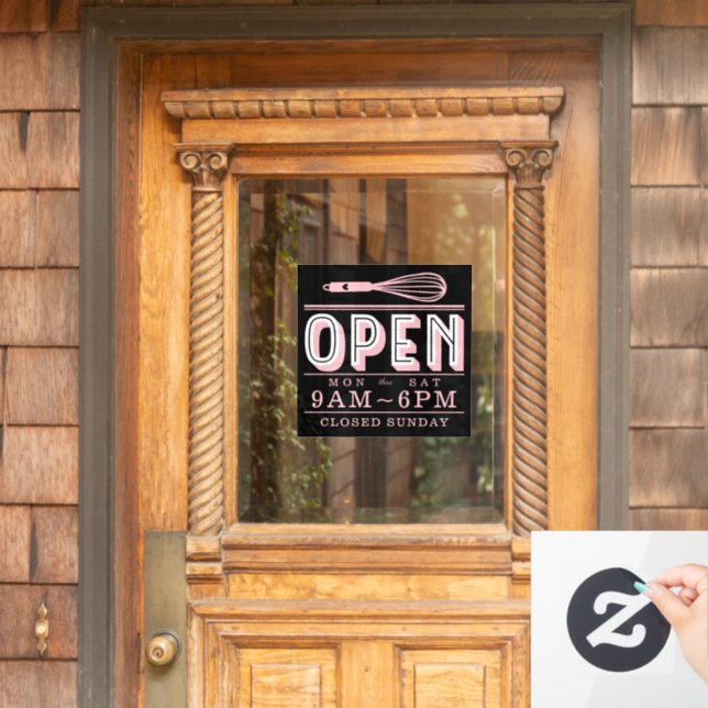 Autocollant Pour Fenêtre Rose Poudré Fouet Ouverture Horaires Boulangerie E (Porte d'accueil)