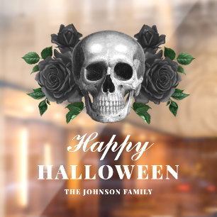 Autocollant Pour Fenêtre Roses noires gothiques et crâne Joyeux Halloween