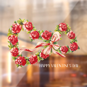 Autocollant Pour Fenêtre Roses rouges Coeur floral Wreath Élégant mignon Vi