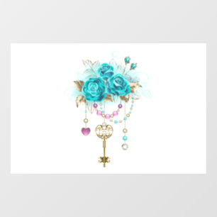 Autocollant Pour Fenêtre Roses turquoise avec touches