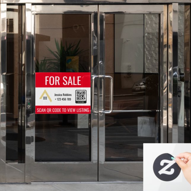Autocollant Pour Fenêtre Rouge à vendre ou Open House | Code QR immobilier (Porte de bureau)