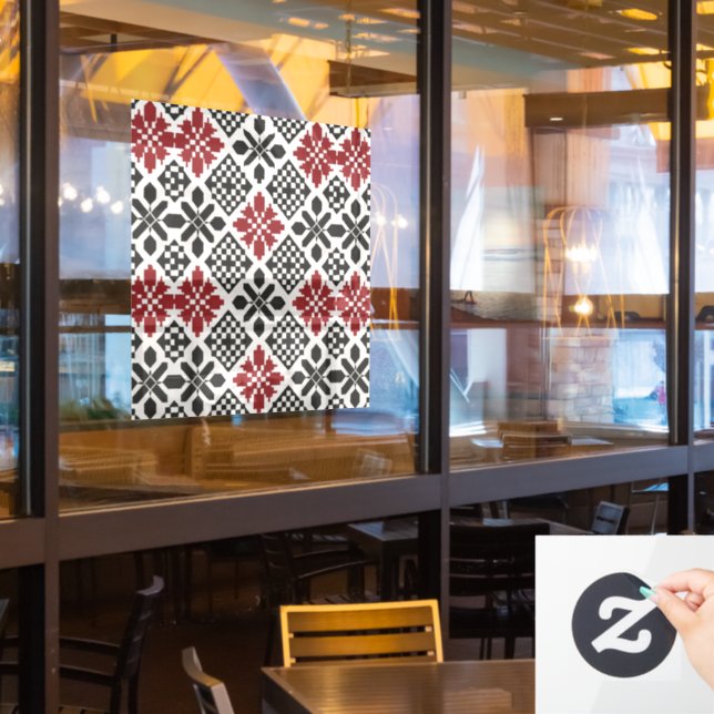 Autocollant Pour Fenêtre Rouge noir blanc géométrique Keffiyeh Motif folklo (Fenêtre du restaurant)