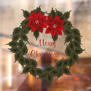Autocollant Pour Fenêtre Rouge Poinsettia Wreath Noël Vinyl