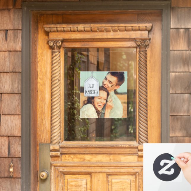 Autocollant Pour Fenêtre Rustic Scrapbook Juste Marié Photo Mariage Carré (Porte d'accueil)