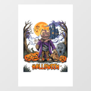 Autocollant Pour Fenêtre Sac de bonbons épouvantail d'Halloween Citrouilles