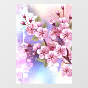 Autocollant Pour Fenêtre Sakura rose sur la peinture Arrière - plan