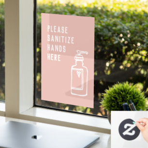 Autocollant Pour Fenêtre Salon de beauté minimaliste rose Sanitize mains i