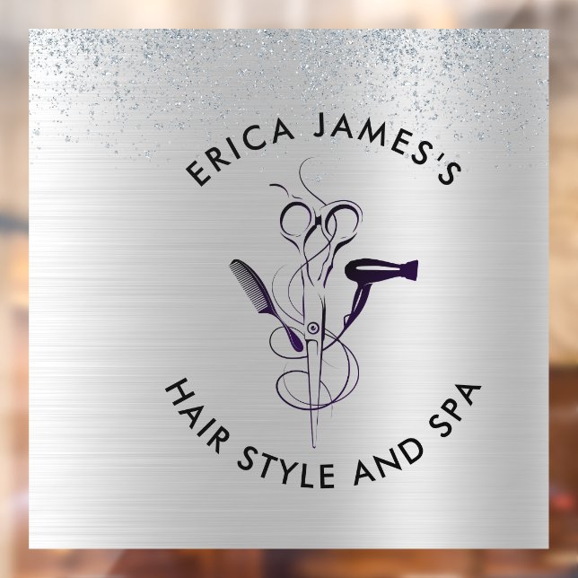 Autocollant Pour Fenêtre Salon de beauté Parties scintillant argent (Feuille 2)