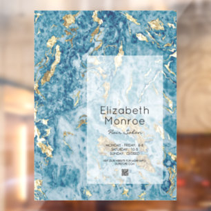 Autocollant Pour Fenêtre Salon de cheveux en marbre bleu QR Code