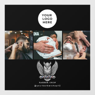 Autocollant Pour Fenêtre Salon de coiffeur élégant Logo Chouette argentée C