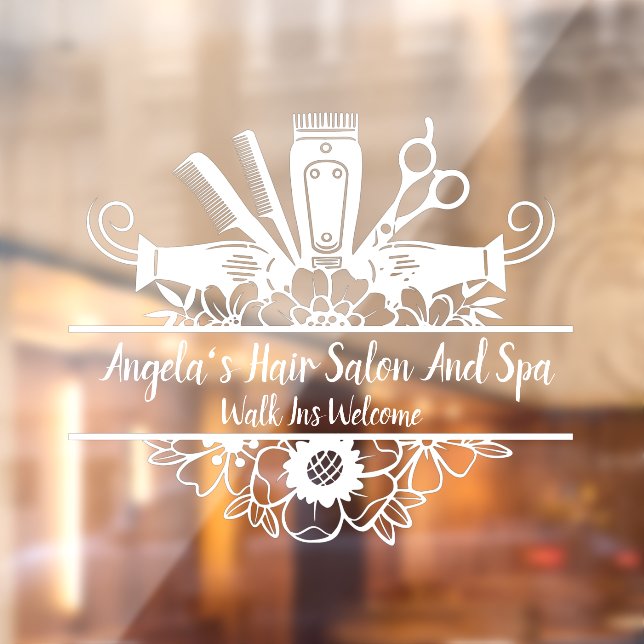 Autocollant Pour Fenêtre Salon de coiffure et spa personnalisé blanc (Feuille 2)