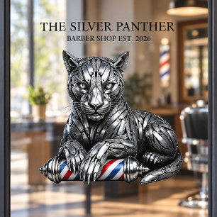 Autocollant Pour Fenêtre Salon de coiffure moderne Logo Silver Panther Barb