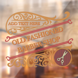 Autocollant Pour Fenêtre Salon de coiffure personnalisé à l'ancienne Or Bou